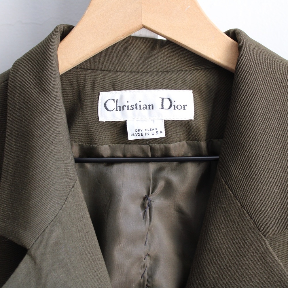 Christian Dior Vintage 90's Women's Green 7 Button Blazer Skirt Set - Picture 2 of 9